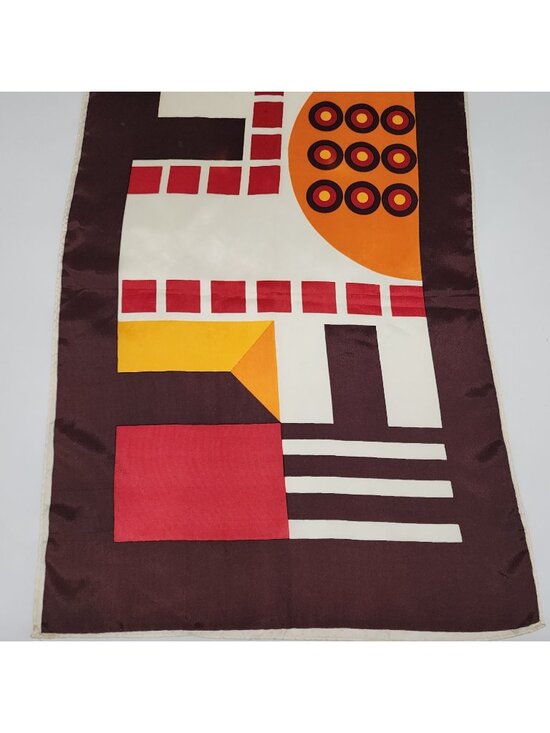 Elwin Accessories - Vintage Acetate Geometric Scarf Made In Japan Brown Yellow Red 44" by Elwin